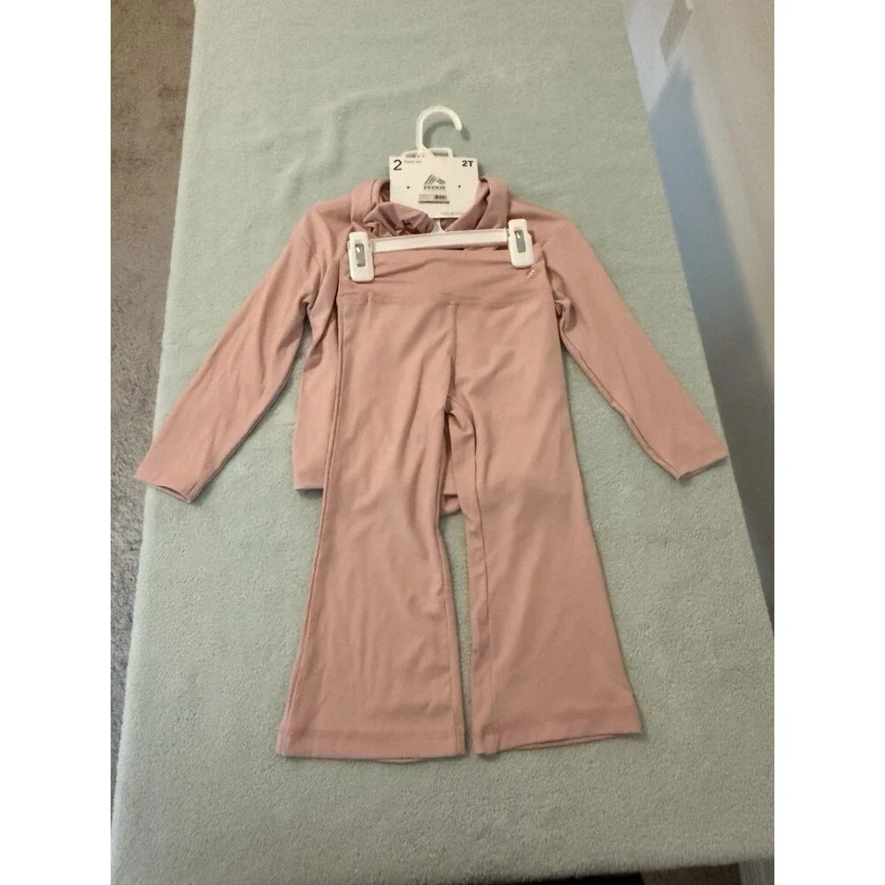 RBX Toddler Girls 2Pc Active Set 2T Bleached Mauve Ribbed Flare Pants NWT - Picture 5 of 7